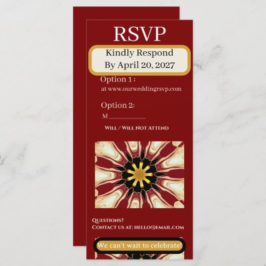 Carte Traditional RSVP Suite | Crimson & Cream Starburst (Devant / Derrière)