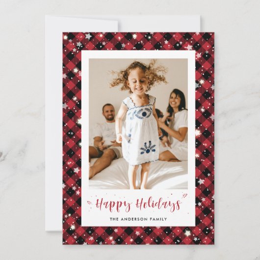 Carte traditionnelle Red Plaid Photo Joyeux Joyeux (Devant)