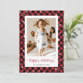 Carte traditionnelle Red Plaid Photo Joyeux Joyeux (Debout devant)
