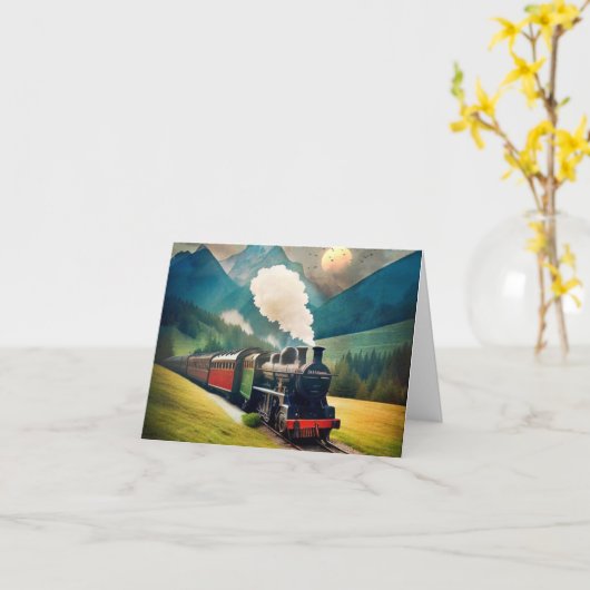 Carte Train à vapeur vintage (Fleur jaune)