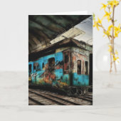 Carte Train abandonné avec graffitis d'art de rue urbain (Fleur jaune)