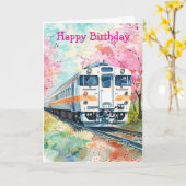 Carte Train au printemps (Fleur jaune)