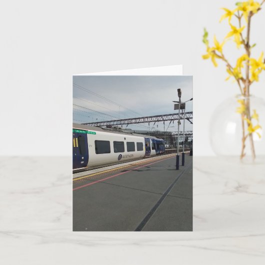 Carte Train bleu et blanc (Fleur jaune)