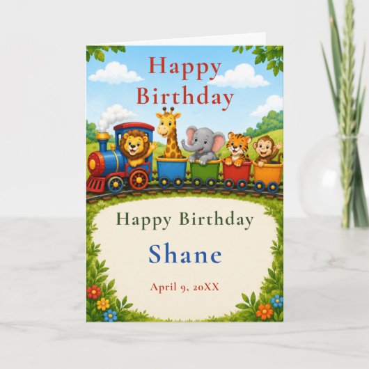 Carte Train d'animaux de la forêt Joyeux Anniversaire (Devant)