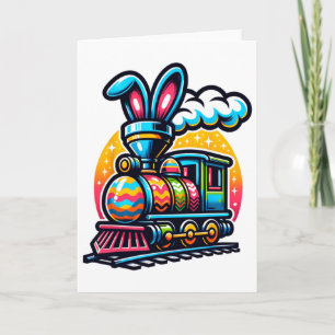 Carte Train de lapin Chemin de fer Œuf de Pâques Enfants