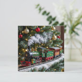 Carte Train de Noël à l'ancienne sous l'arbre (Debout devant)