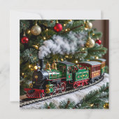 Carte Train de Noël à l'ancienne sous l'arbre (Devant)