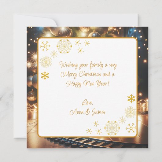 Carte Train de Noël doré à l'ancienne sous l'arbre (Dos)