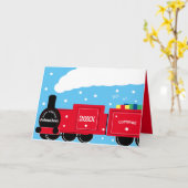 Carte Train de Noël personnalisé pour garçon dans la nei (Fleur jaune)