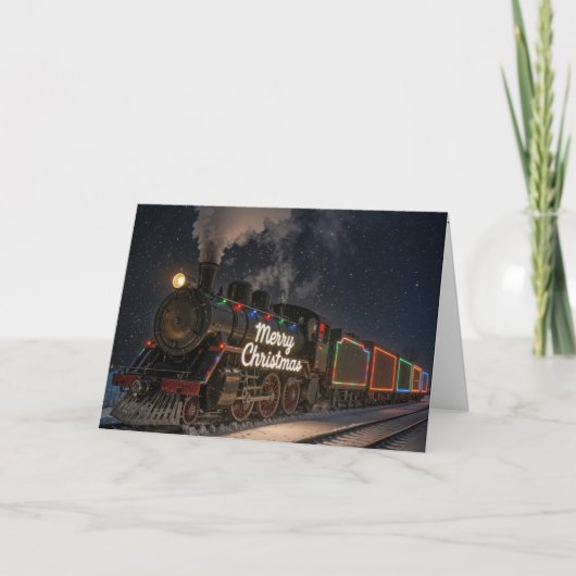 Carte Train de Noël vintage dans la neige (Devant)