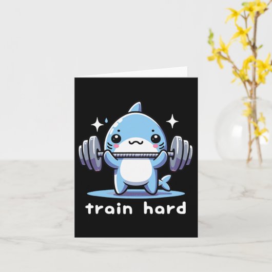 Carte Train Hard Funny Shark Lifting Weights Dumbbells G (Fleur jaune)