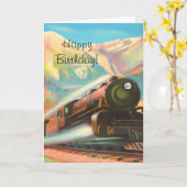 Carte Train Locomotive Joyeux anniversaire (Fleur jaune)