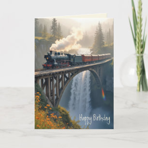 Carte Train Vintage Anniversaire sur un tréteau de monta