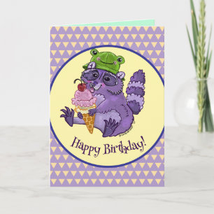 Carte Traitez-vous, Raton laveur violet avec glace