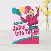 Carte Trampoline Cute Caricature Ado fille 13e anniversa (Fleur jaune)