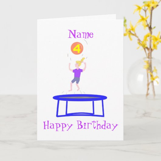 Carte Trampoline pour fille, ajoutez un nom. (Fleur jaune)