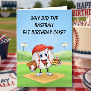 Carte Tranche de gâteau d'anniversaire humour baseball G