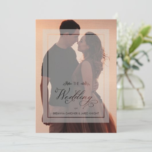 Carte Transparence Branches de luxe Mariage Script photo (Debout devant)