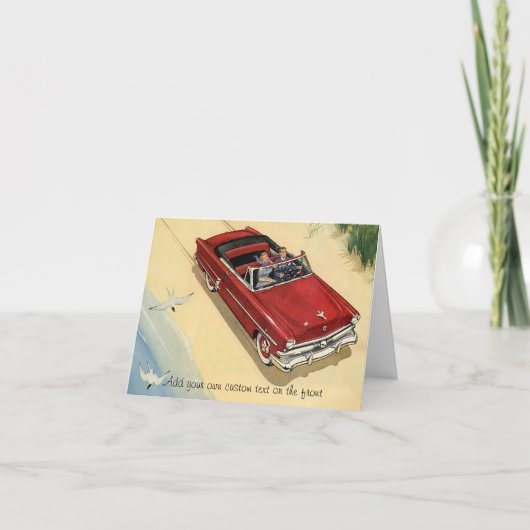 Carte Transport Vintage, Red Convertible Car Beach (Devant)