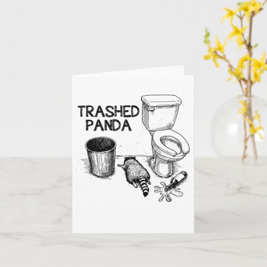 Carte Trashed Panda Funny Drunk Racoon  (Fleur jaune)