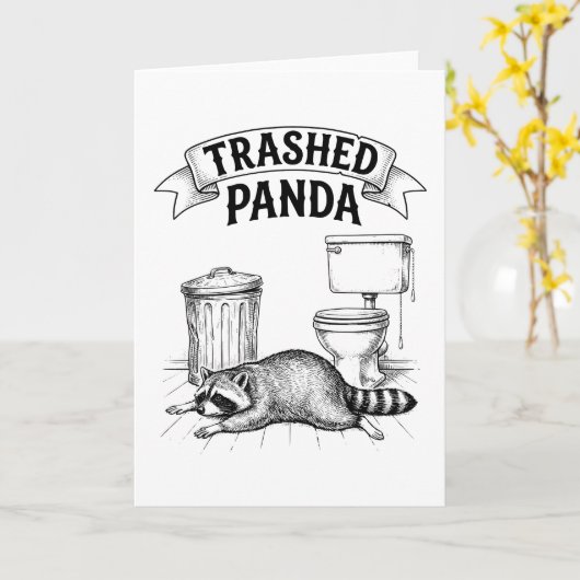 Carte Trashed Panda Funny Drunk Racoon (Fleur jaune)