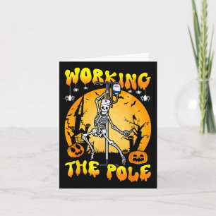 Carte Travailler Pole Nurse Halloween Drôle Skeleton Nu