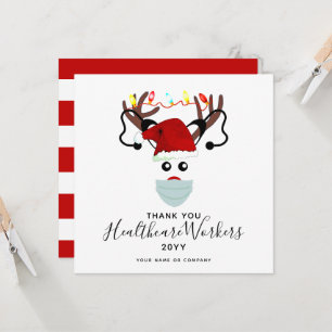 Carte Travailleurs de la santé Merci Reindeer de Noël