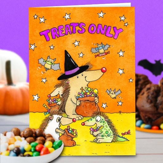 Carte Treats Only - Cute Halloween Hedgehogs 