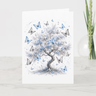 Carte Tree of Life Blue Butterflies Greeting Card