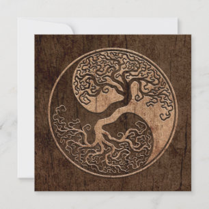 Carte Tree of Life Yin Yang with Wood Grain Effet