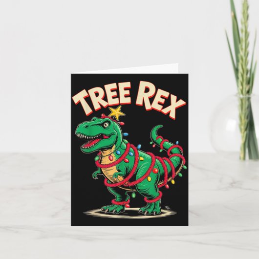 Carte Tree Rex Christmas Costume T-rex Dinosaur Xmas Lig (Devant)