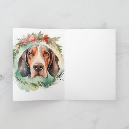 Carte Treeing Walker Christmas Wreath Festive Pup (Intérieur)