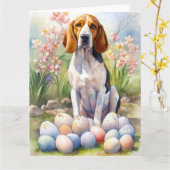 Carte Treeing Walker Coonhound avec œufs de Pâques de va (Fleur jaune)