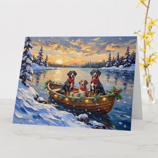 Carte Treeing Walker Coonhound Christmas Boat Holiday (Fleur jaune)