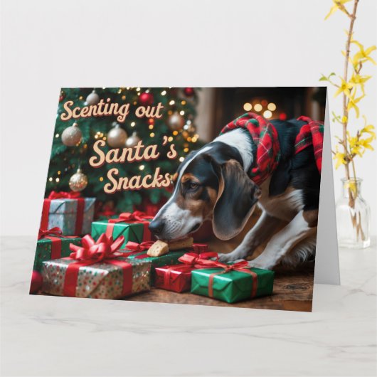 Carte Treeing Walker Coonhound Festive Noël (Fleur jaune)