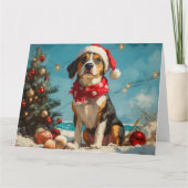 Carte Treeing Walker Coonhound Noël Vintage Plage (Devant)