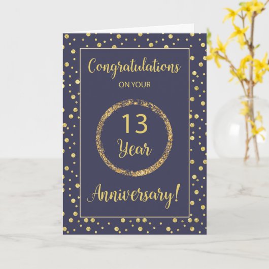 Carte Treize ans anniversaire d'affaires Marine et or (Fleur jaune)