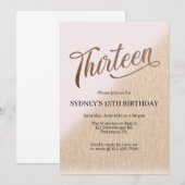 Carte Treizième anniversaire, blush et or, ado (Devant / Derrière)