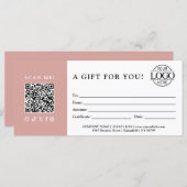 Carte Trendy Gift Certificate | Business Logo & QR Code (Devant / Derrière)