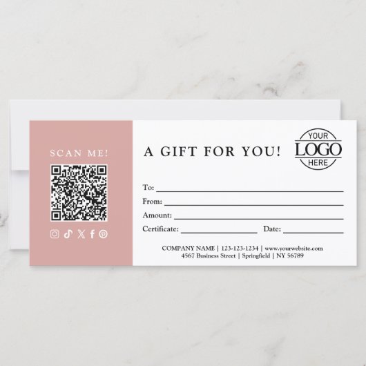 Carte Trendy Gift Certificate | Business Logo & QR Code (Devant)