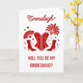 Carte Trendy Red Las Vegas Showgirl Bridesmaid Proposal (Fleur jaune)
