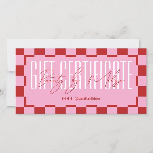 Carte Trendy Retro Pink & Red Spa Salon Gift Certificate (Devant)