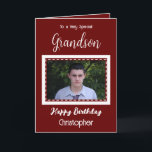 Carte Très spécial Grandson photo bordeaux anniversaire<br><div class="desc">À un petit-fils très spécial. Joyeux anniversaire. Ajoutez un nom et une photo. Bourgogne et blanc.</div>
