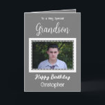 Carte Très spécial Grandson photo gris anniversaire<br><div class="desc">À un petit-fils très spécial. Joyeux anniversaire. Ajoutez un nom et une photo. Gris et blanc.</div>