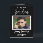 Carte Très spécial Grandson photo noir<br><div class="desc">À un petit-fils très spécial. Joyeux anniversaire. Ajoutez un nom et une photo. Noir et blanc.</div>