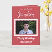 Carte Très spécial Grandson photo rouge anniversaire (Fleur jaune)