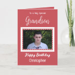 Carte Très spécial Grandson photo rouge anniversaire<br><div class="desc">À un petit-fils très spécial. Joyeux anniversaire. Ajoutez un nom et une photo. Rouge et blanc.</div>