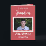 Carte Très spécial Grandson photo rouge anniversaire<br><div class="desc">À un petit-fils très spécial. Joyeux anniversaire. Ajoutez un nom et une photo. Rouge et blanc.</div>