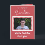 Carte Très spécial Grandson photo rouge anniversaire<br><div class="desc">À un petit-fils très spécial. Joyeux anniversaire. Ajoutez un nom et une photo. Rouge et blanc.</div>