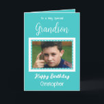 Carte Très spécial Grandson photo turquoise anniversaire<br><div class="desc">À un petit-fils très spécial. Joyeux anniversaire. Ajoutez un nom et une photo. Turquoise et blanche.</div>